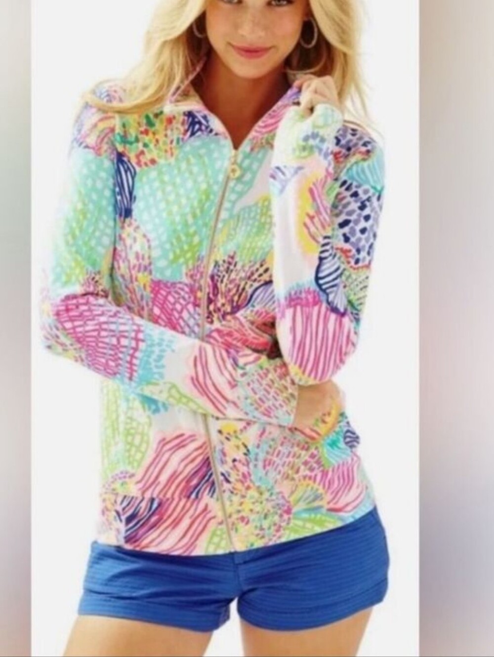 Lilly Pulitzer Reagan Zip-Up Jacket Roar of the Seas UPF 50+
